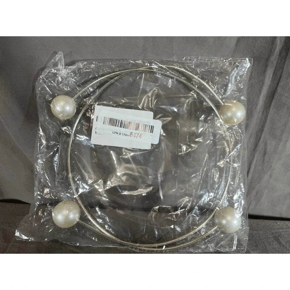 2Pc Silver Metal Curtain Tiebacks with Large Faux Pearl Accents Window Holdbacks